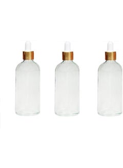 SYBL 3Pcs Portable Empty Refillable Clear Glass Essential Oil Dropper Bottles Makeup Cosmetic Sample Container Jars With Glass Eye Dropper and White Rubber Cap(100ml/3.3oz) 