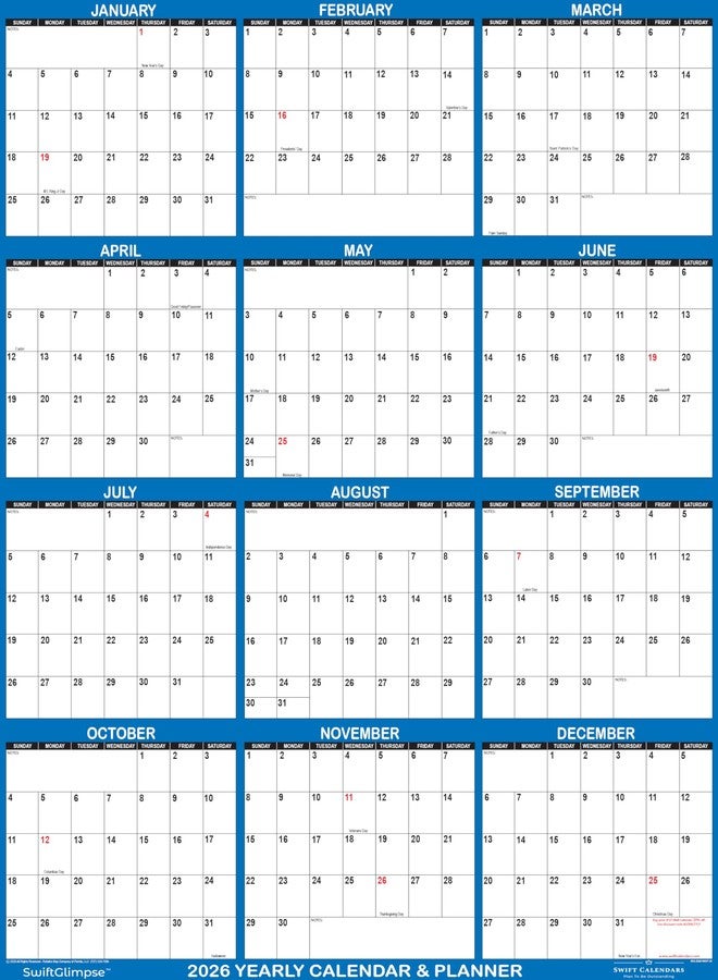 Swiftmaps 32" x 48" SwiftGlimpse 2026 Wall Calendar Erasable Large XL Wet & Dry Erase Laminated 12 Month Annual Yearly Wall Planner, Reversible, Navy - Image 3