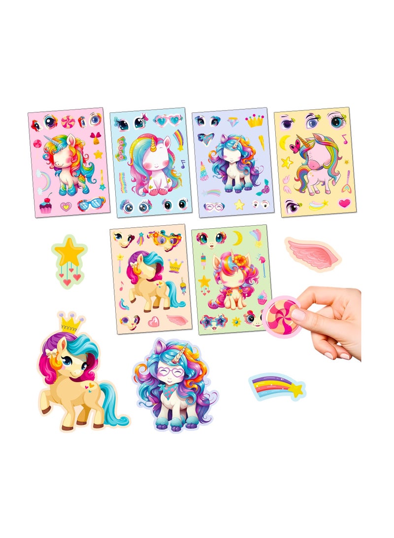 6pcs unicorn dress up stickers children’s fun DIY animal silly face early education make your own face  stickers for kids arts and crafts  - Image 1