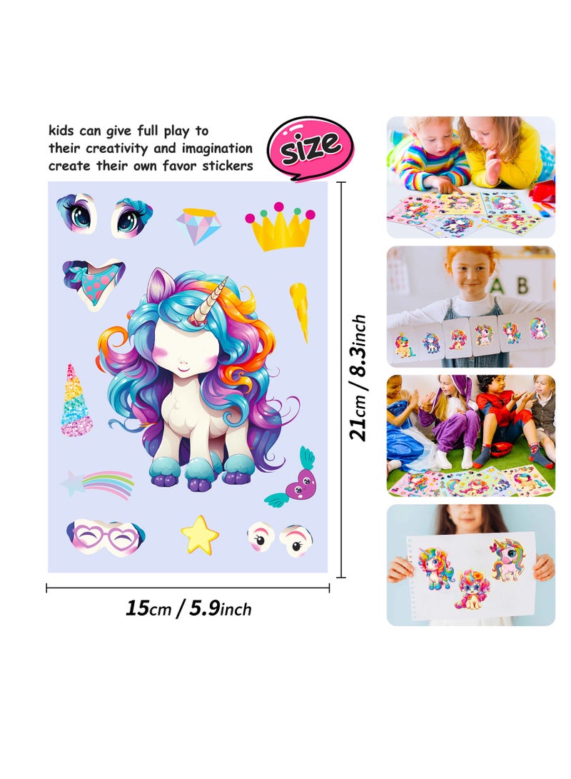 6pcs unicorn dress up stickers children’s fun DIY animal silly face early education make your own face  stickers for kids arts and crafts  - Image 2
