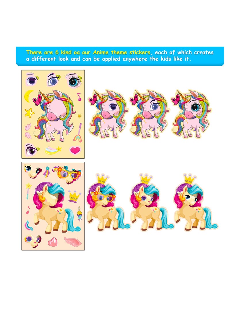 6pcs unicorn dress up stickers children’s fun DIY animal silly face early education make your own face  stickers for kids arts and crafts  - Image 3