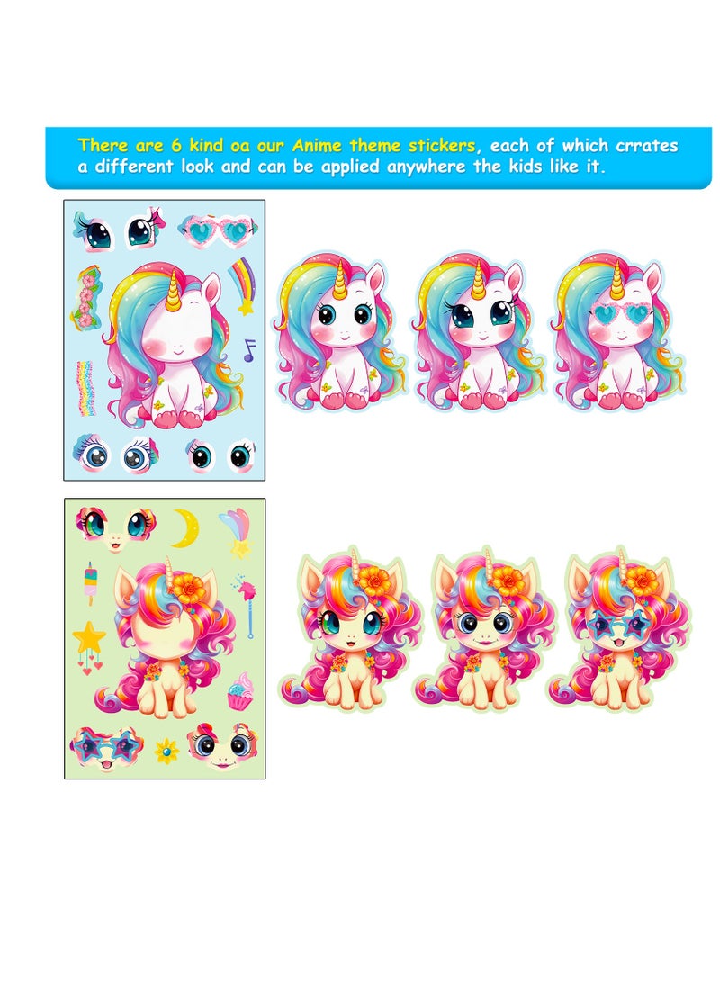 6pcs unicorn dress up stickers children’s fun DIY animal silly face early education make your own face  stickers for kids arts and crafts  - Image 4
