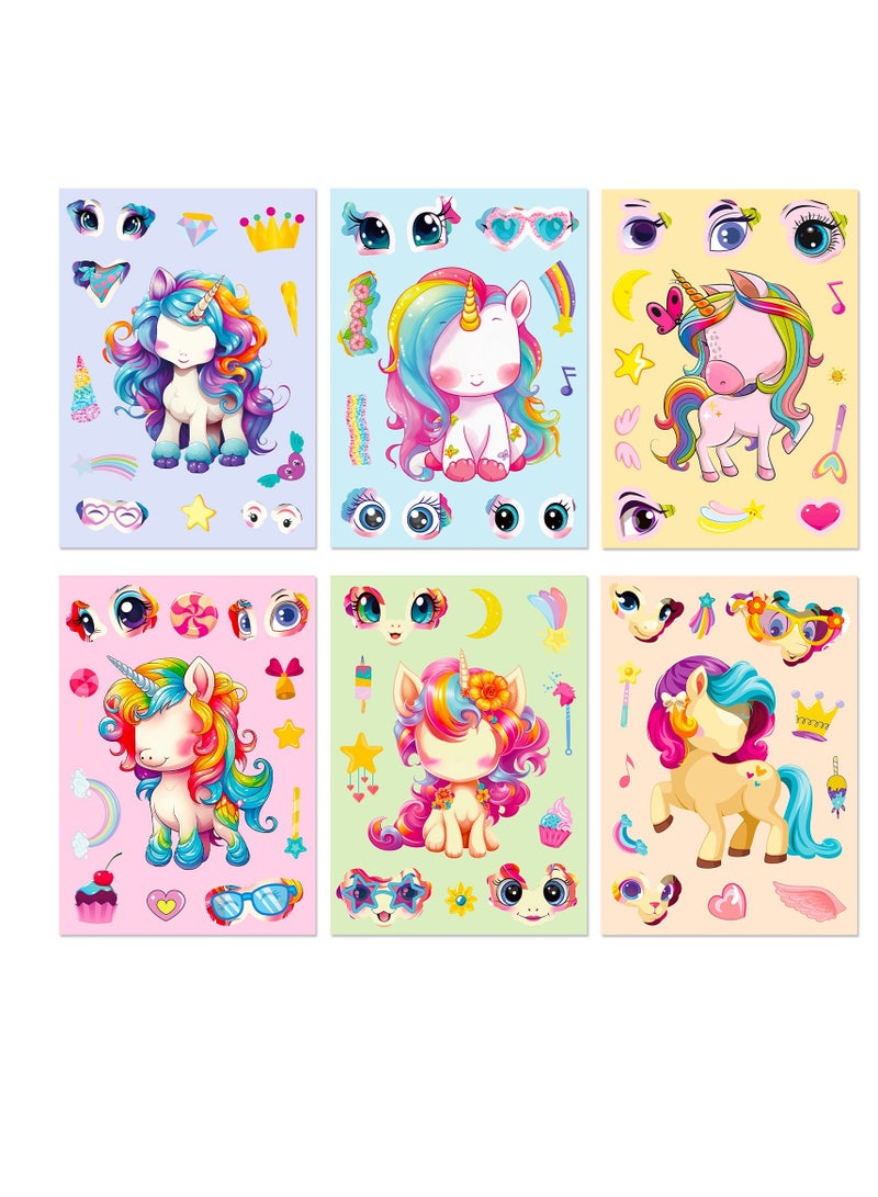 6pcs unicorn dress up stickers children’s fun DIY animal silly face early education make your own face  stickers for kids arts and crafts  - Image 5