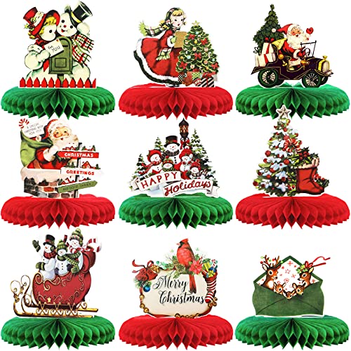 Sinmoe 9 Pcs Vintage Christmas Honeycomb Centerpieces Old World Xmas Party Centerpieces for Tables Victorian Christmas Table Decorations Table Toppers Christmas Paper Centerpiece Signs for Home Holiday - Image 1