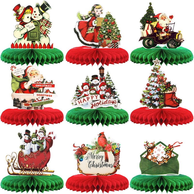 Sinmoe 9 Pcs Vintage Christmas Honeycomb Centerpieces Old World Xmas Party Centerpieces for Tables Victorian Christmas Table Decorations Table Toppers Christmas Paper Centerpiece Signs for Home Holiday - Image 3