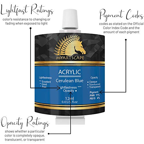 MyArtscape Acrylic Paint Set - 48 x 12ml Tubes - Lightfast - Heavy Body - Non Fading - Vibrant Colors - Artist Quality Painting Supplies - Professional Grade Paints - Image 5
