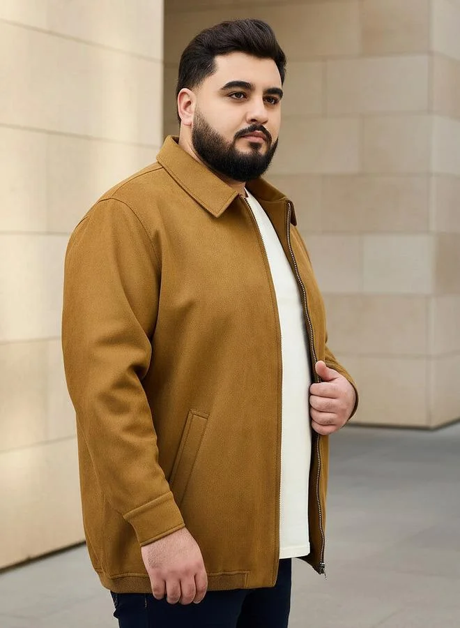 Men Regular Fit Suede Longline Jacket