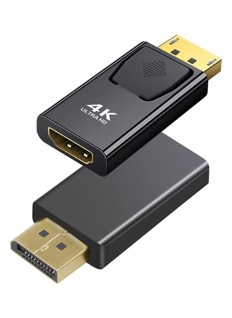 ماركة غير محددة محول 4K DisplayPort إلى HDMI، عبوتان من محول DP أحادي الاتجاه من الكمبيوتر الشخصي إلى HDMI للشاشة، محول 4K Ultra HD DP DisplayPort إلى HDMI (ذكر إلى أنثى)، متوافق مع Lenovo وDell وHP والعلامات التجا  - Image 1