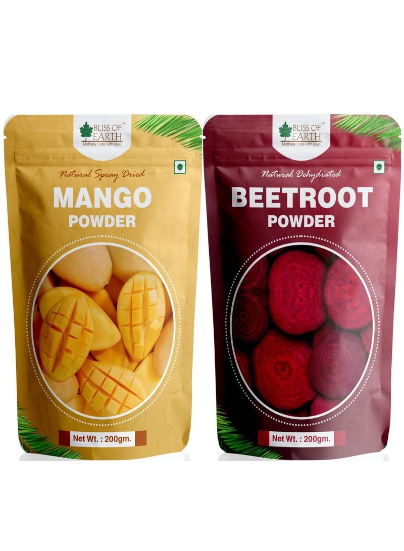BLISS OF EARTH 200gm Mango Powder & 200gm Beetroot Powder Natural Spray Dried Vitamins A C K And E Rich Combo - Image 1