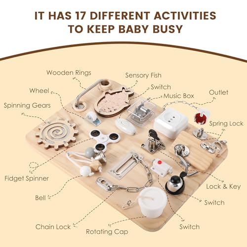 Pithfor Wooden Montessori Busy Board Montessori Sensory Activity Board Toys for Kids Toddler Baby Boys Girls for Autism ADHD Motor Skills - Image 5