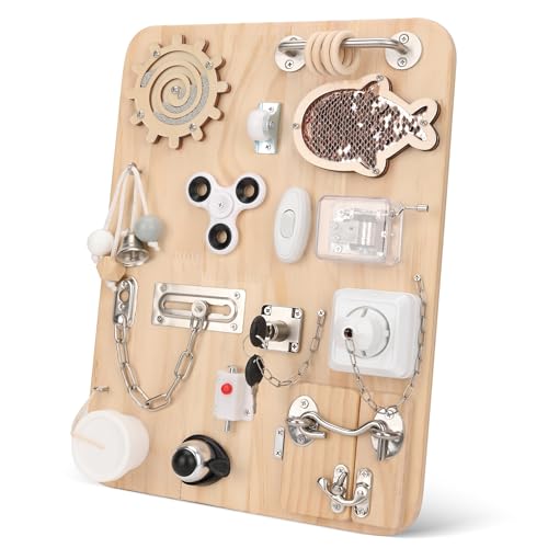 Pithfor Wooden Montessori Busy Board Montessori Sensory Activity Board Toys for Kids Toddler Baby Boys Girls for Autism ADHD Motor Skills - Image 1