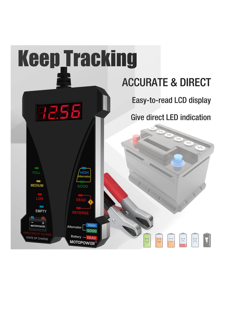 MP0514A 12V Digital Car Battery Tester Voltmeter and Charging System Analyzer with LCD Display and LED Indication - Black Rubber Paint - Image 3