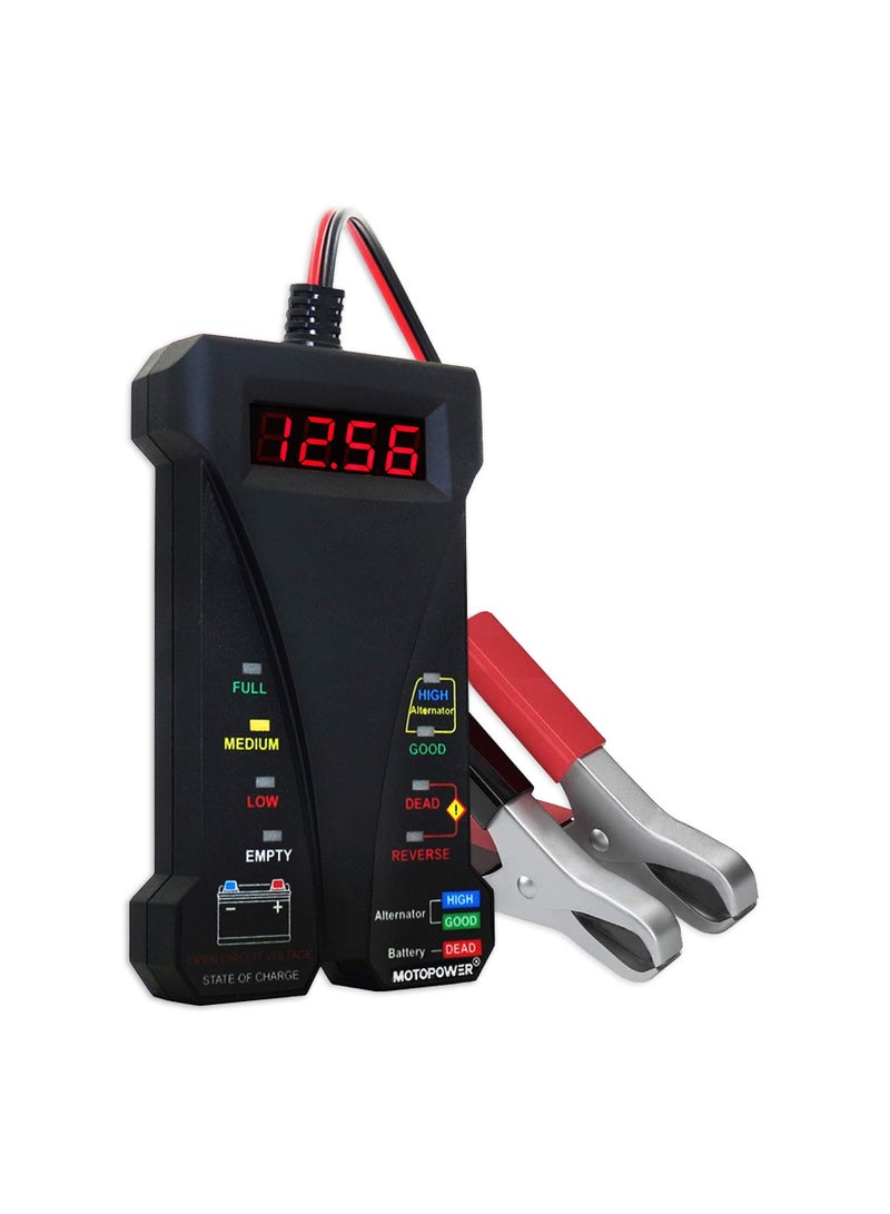 MP0514A 12V Digital Car Battery Tester Voltmeter and Charging System Analyzer with LCD Display and LED Indication - Black Rubber Paint - Image 1