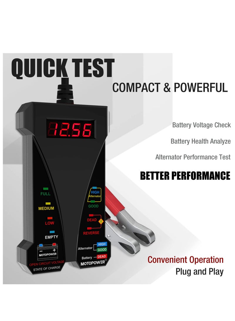 MP0514A 12V Digital Car Battery Tester Voltmeter and Charging System Analyzer with LCD Display and LED Indication - Black Rubber Paint - Image 2