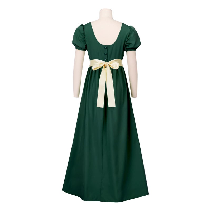 HEQU Regency Dresses for Women with Satin Sash Ruffle Empire Waist Dress Gown (3XL, Dark Green) - Image 5