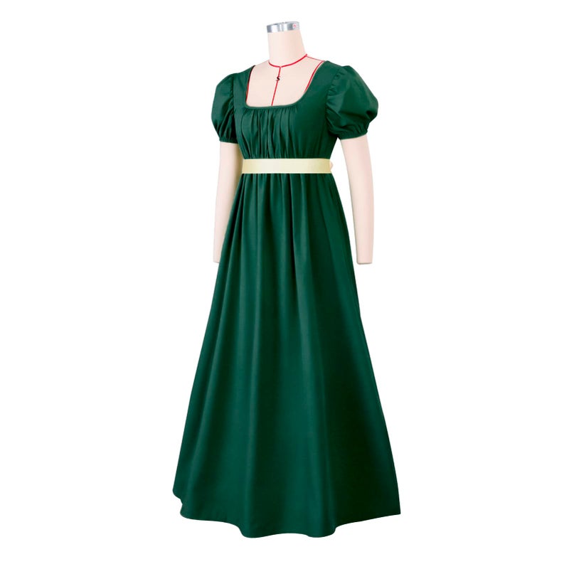 HEQU Regency Dresses for Women with Satin Sash Ruffle Empire Waist Dress Gown (3XL, Dark Green) - Image 3