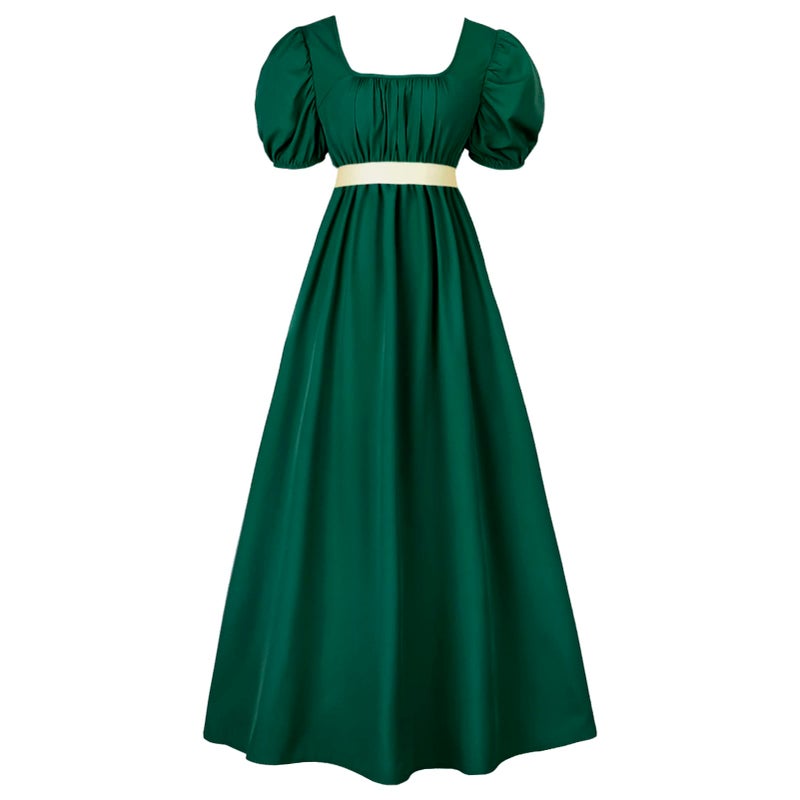 HEQU Regency Dresses for Women with Satin Sash Ruffle Empire Waist Dress Gown (3XL, Dark Green) - Image 1