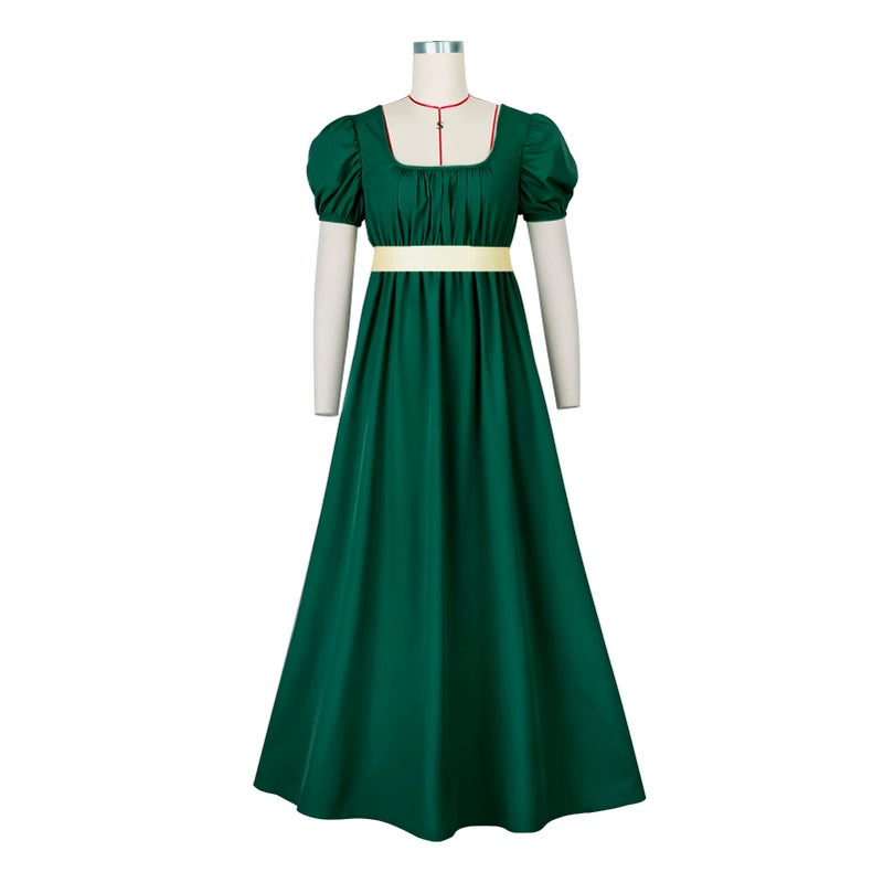 HEQU Regency Dresses for Women with Satin Sash Ruffle Empire Waist Dress Gown (3XL, Dark Green) - Image 2