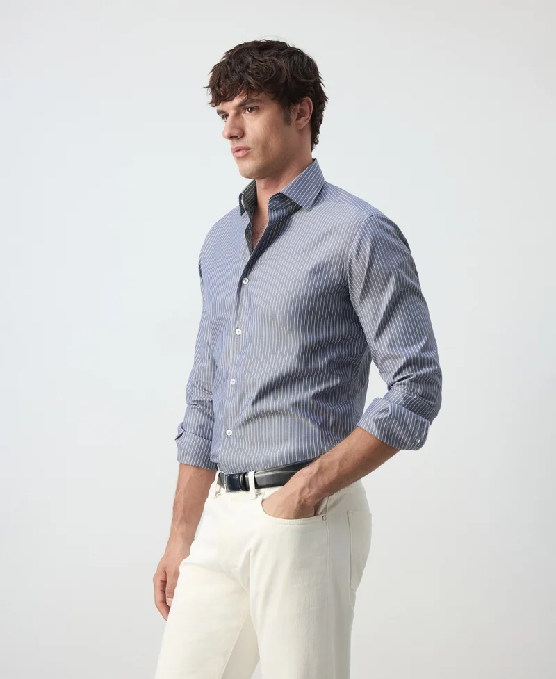 Mango Man  100% cotton slim-fit striped shirt for Men | Best Price UAE