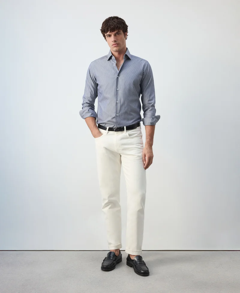 Mango Man  100% cotton slim-fit striped shirt for Men | Best Price UAE