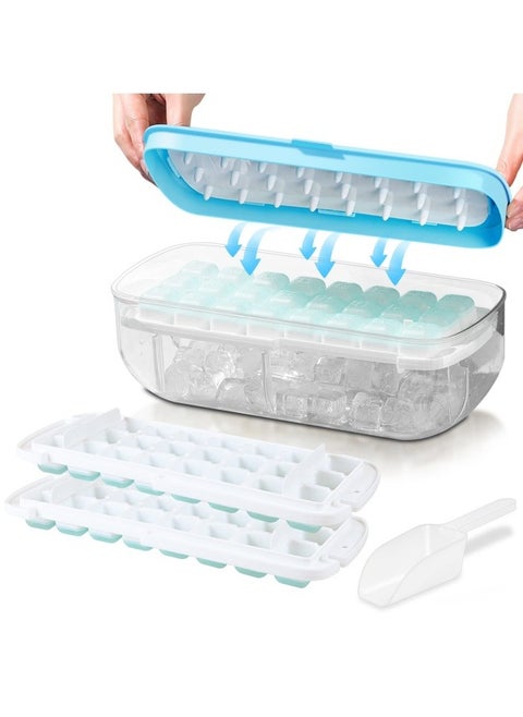 Ice Cube Tray with lid Food Grade Silicone Ice Cube Moulds Release All Ice Cubes in One Second Reusable 48 Ice Cube Tray