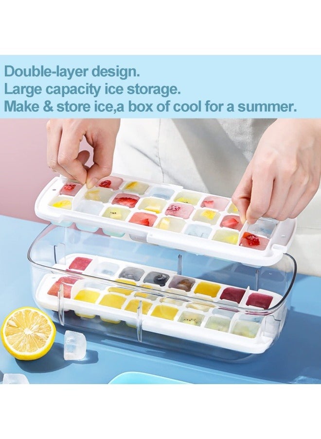 Ice Cube Tray with lid Food Grade Silicone Ice Cube Moulds Release All Ice Cubes in One Second Reusable 48 Ice Cube Tray