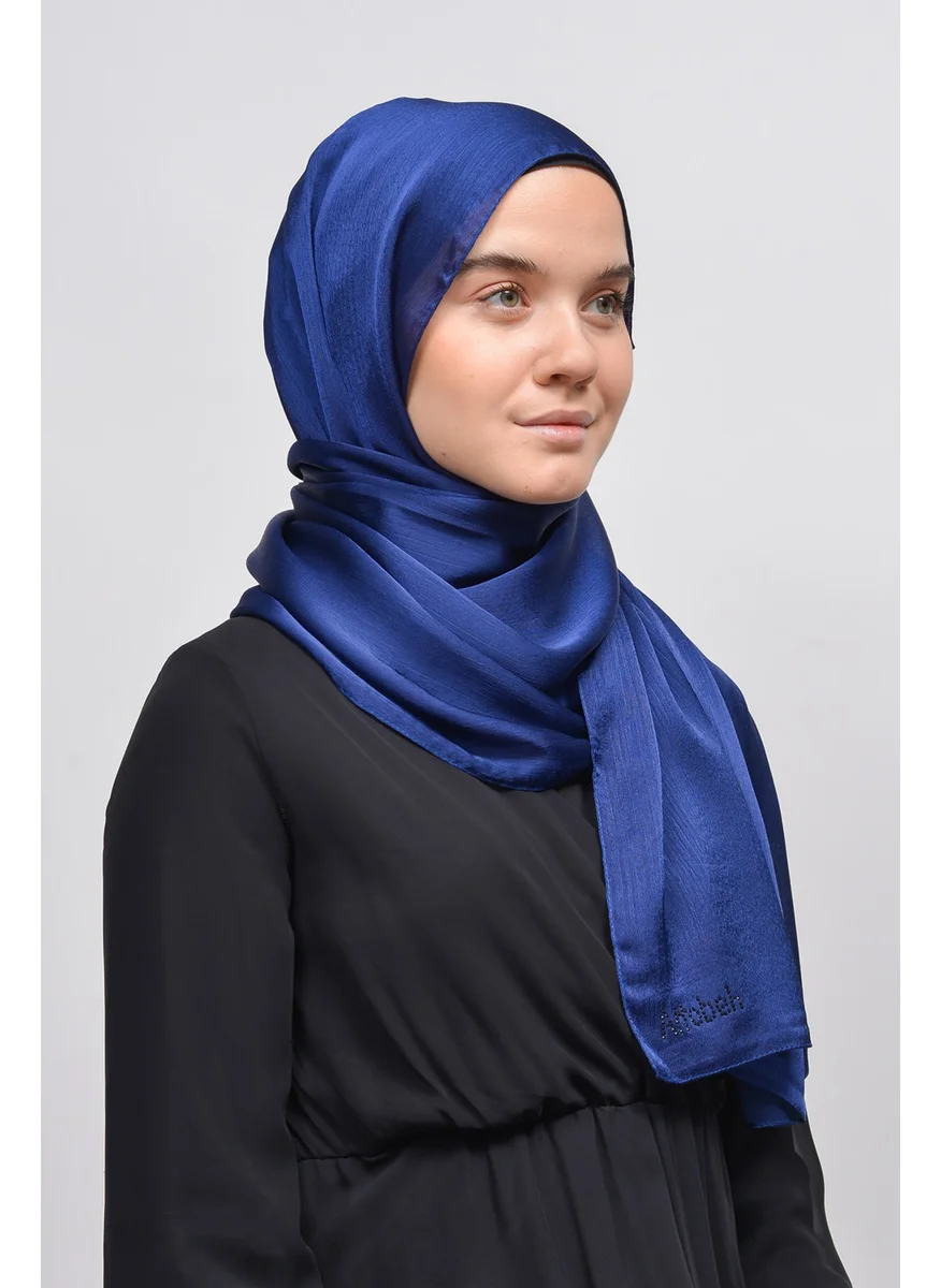 Altobeh Janjan Shiny Satin Textured Hijab Evening Dress Chiffon Shawl-Light Navy Blue