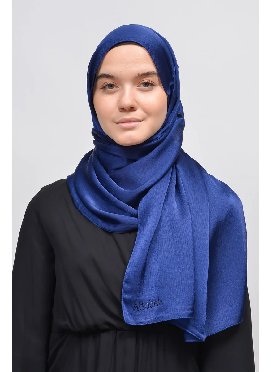 التوبة Janjan Shiny Satin Textured Hijab Evening Dress Chiffon Shawl-Light Navy Blue