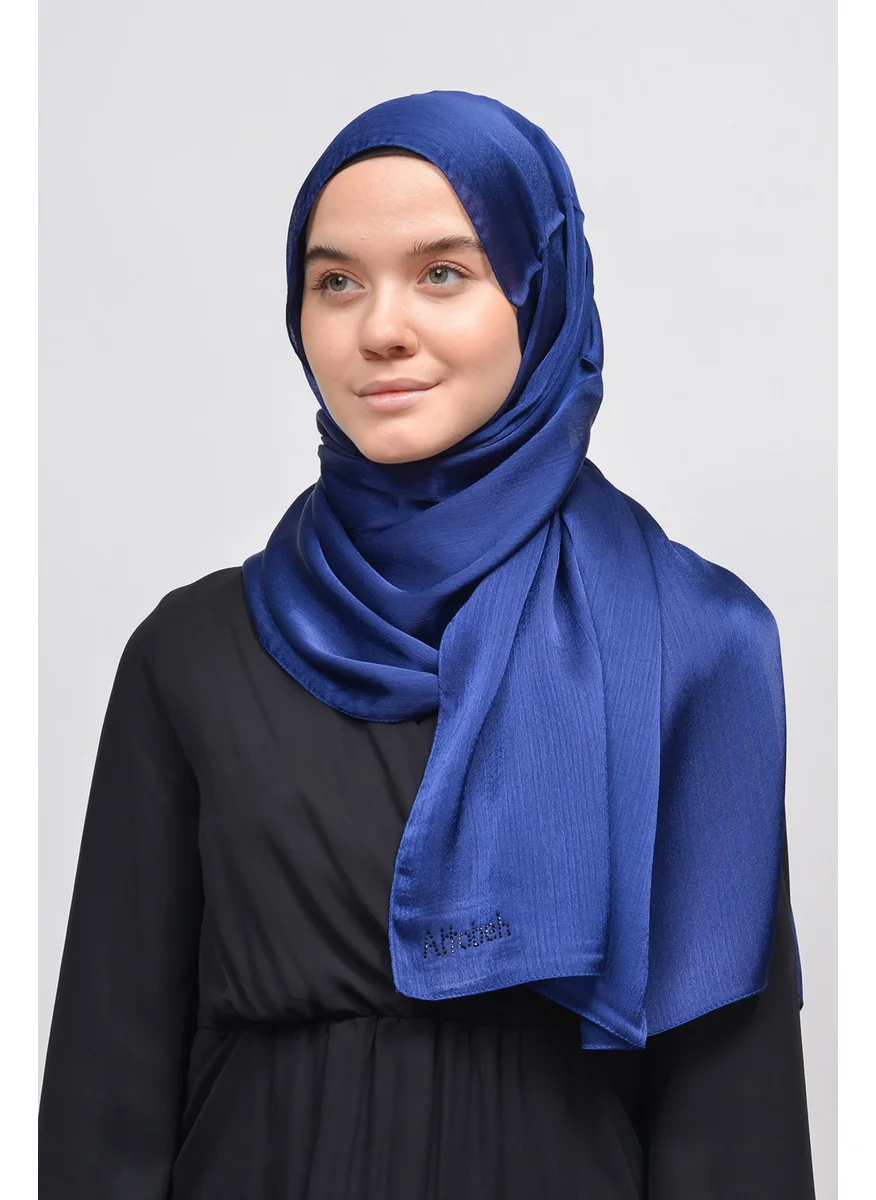 Altobeh Janjan Shiny Satin Textured Hijab Evening Dress Chiffon Shawl-Light Navy Blue