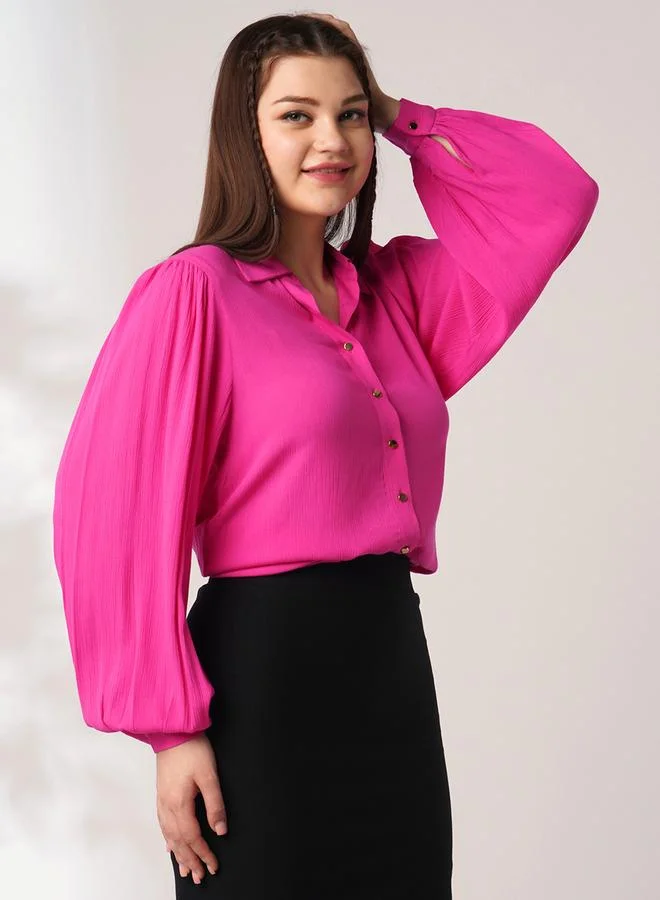 globus Pink Balloon Sleeves Buttoned Shirt