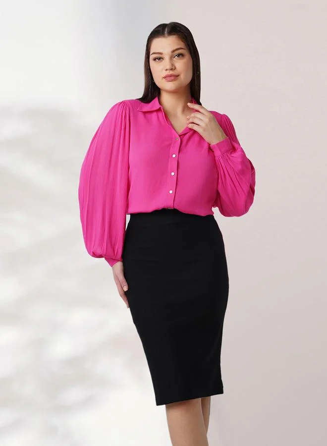 globus Pink Balloon Sleeves Buttoned Shirt