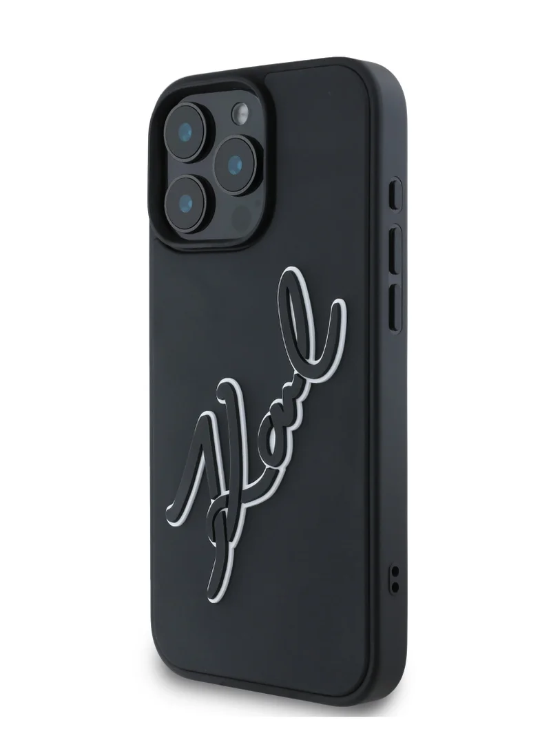 Karl Lagerfeld iPhone 16 Pro Max Case with 3D Rubber Signature Logo PU Hard Cover / Drop protection / Slim Profile / Lightweight Back Cover - Black