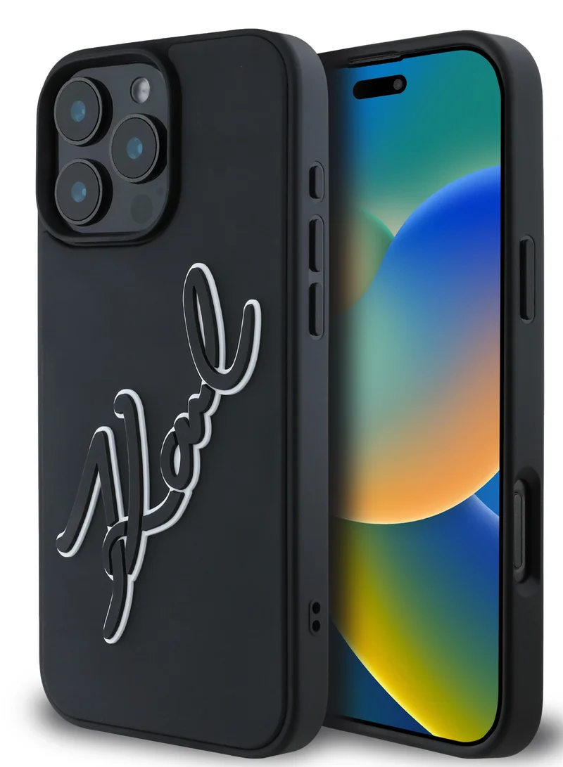 Karl Lagerfeld iPhone 16 Pro Max Case with 3D Rubber Signature Logo PU Hard Cover / Drop protection / Slim Profile / Lightweight Back Cover - Black