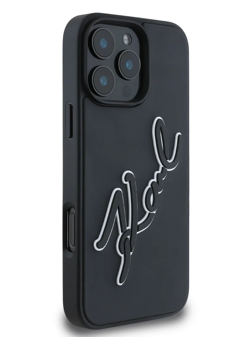 Karl Lagerfeld iPhone 16 Pro Max Case with 3D Rubber Signature Logo PU Hard Cover / Drop protection / Slim Profile / Lightweight Back Cover - Black