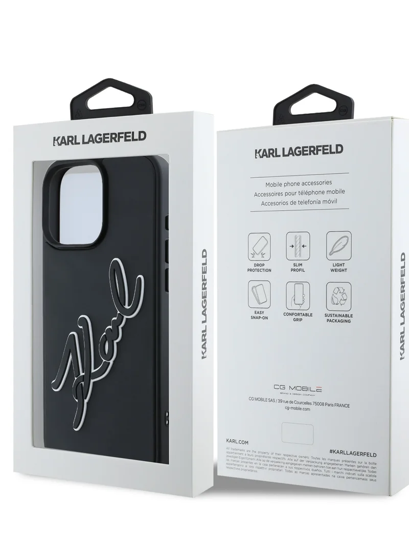Karl Lagerfeld iPhone 16 Pro Max Case with 3D Rubber Signature Logo PU Hard Cover / Drop protection / Slim Profile / Lightweight Back Cover - Black