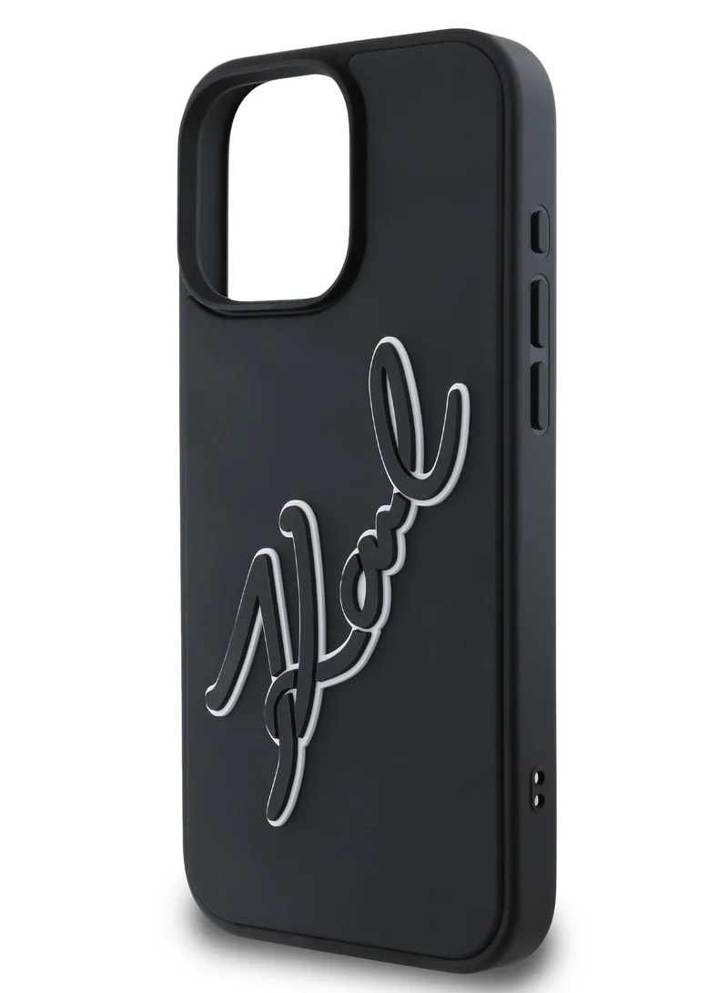 Karl Lagerfeld iPhone 16 Pro Max Case with 3D Rubber Signature Logo PU Hard Cover / Drop protection / Slim Profile / Lightweight Back Cover - Black