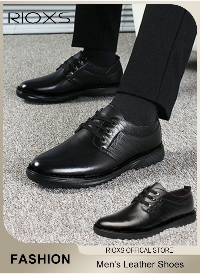 RIOXS Men's Business Leather Shoes, Lace-up Round-toe Oxford Shoes, Stylish Loafer Flats, Comfortable Lightweight Walking Flats, Classic Oxfords Dress Shoes For Daily Wear And Formal Occasions, Work Shoes For Men, Mens Black Leather Shoes  - Image 1
