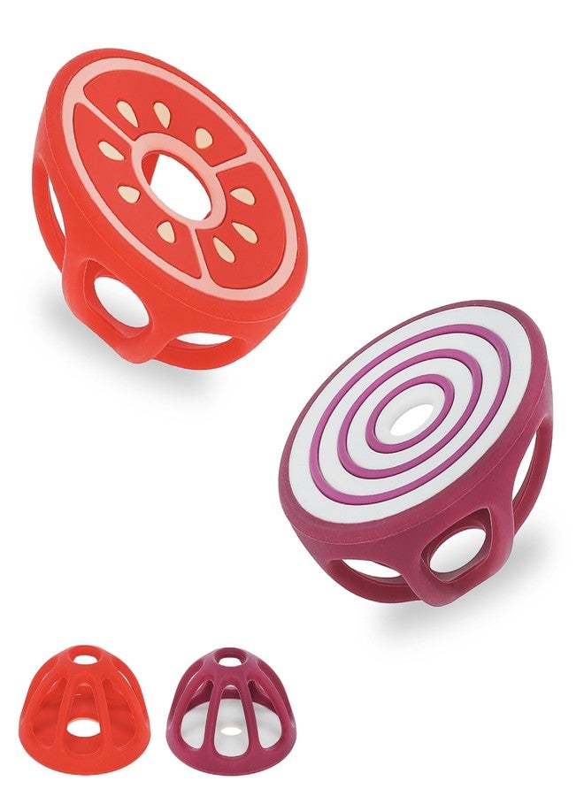 ReLIVE Tomato and Red Onion Silicone Teethers Baby Teething Toys, Newborn Essentials Must Haves, Easy-to-Hold Design Teething Ball Baby Essentials, BPA-Free - Image 1