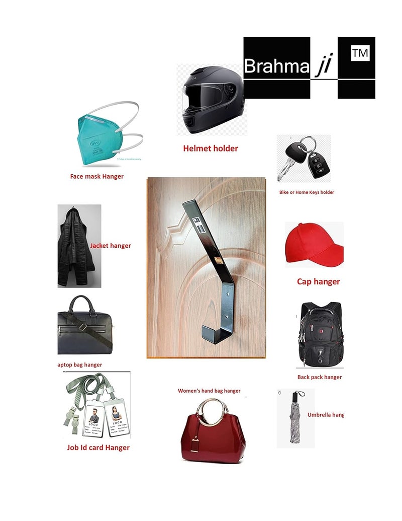 Brahmaji Brahmaji Helmet Holder Keys Bikers Jacket Laptop Bag Gloves Umbrella Job id Card Hanger Wall mountable Multipurpose Organizer Hook monolithic Unique Model Black Helmet Inner Soft Material Safe  - Image 3