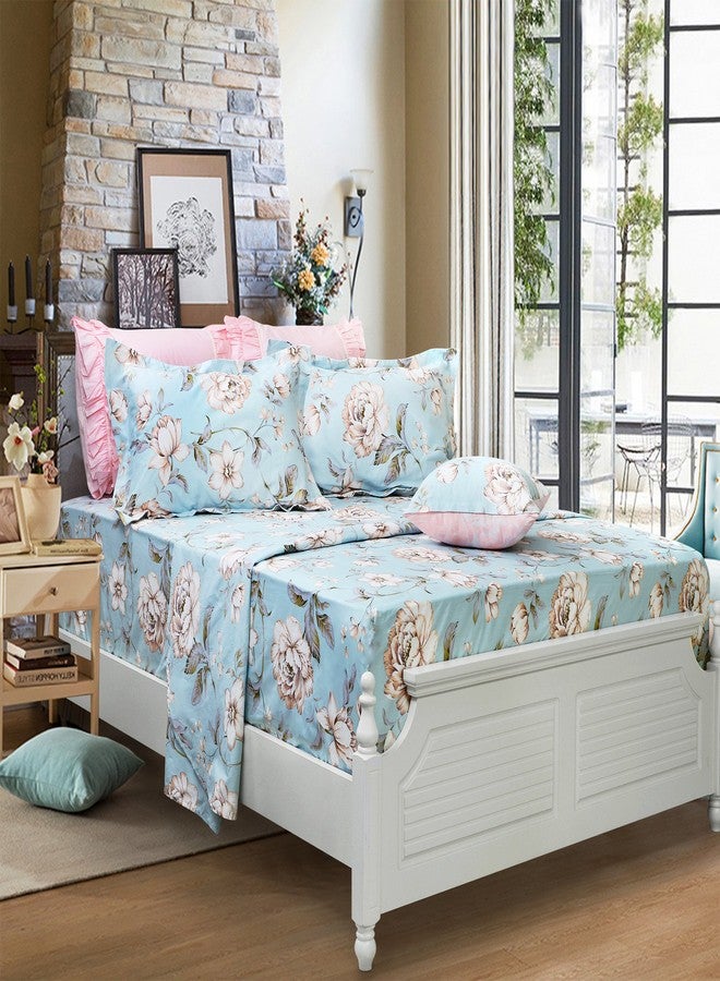 فادفاي طقم ملاءات سرير FADFAY بنمط زهور ريفية، مصنوع من القطن الأزرق، مناسب لفصل الشتاء، بجيوب عميقة، 4 قطع، مقاس كوين - Image 2