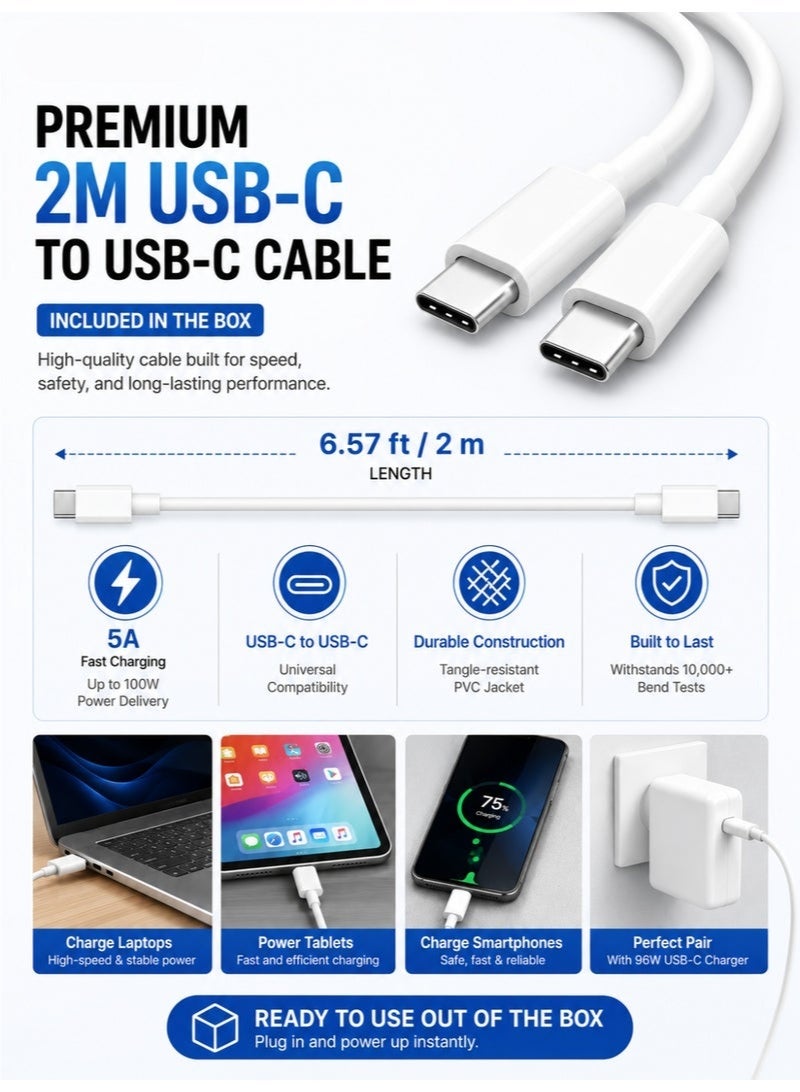 شاحن  سريع 96 واط USB-C بقابس بريطاني مع كابل 2 متر – شاحن حائط GaN بتقنية Power Delivery 3.0 متوافق مع MacBook Pro/Air وiPad Pro/Air وiPhone 15/14/13 وأجهزة USB-C المحمولة وأكثر - Image 4