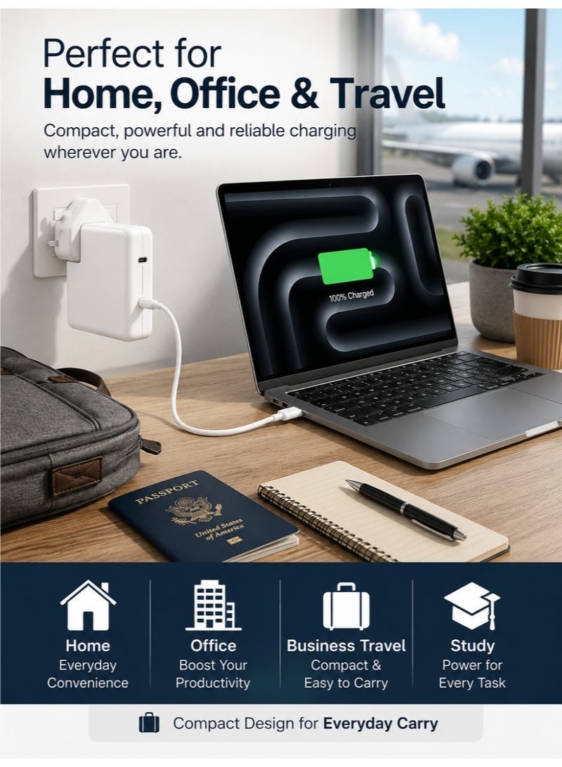 شاحن  سريع 96 واط USB-C بقابس بريطاني مع كابل 2 متر – شاحن حائط GaN بتقنية Power Delivery 3.0 متوافق مع MacBook Pro/Air وiPad Pro/Air وiPhone 15/14/13 وأجهزة USB-C المحمولة وأكثر - Image 2