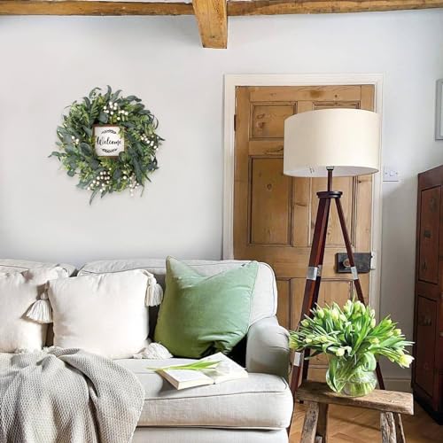 CIR OASES Green Eucalyptus Wreath for Front Door, 20 inch Eucalyptus Leaves and White Berries Wreath with Welcome Sign, Four Seasons Wreaths for Indoor/Outdoor Farmhouse Home Wall Window Decor - Image 5