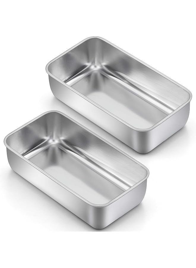 S-TOP 2 Pack Stainless Steel Bread Loaf Pans for Baking, 7.8x4.1 Inch Nonstick Loaf Tin for Homemade Banana Bread, Brownies, Meatloaf, Pound Cakes, Oven Safe, Dishwasher Safe, Home Baking (Silver) - Image 1