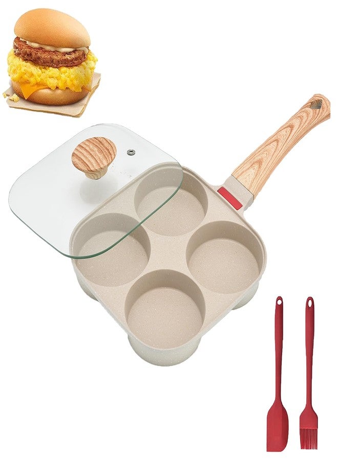 MIHUNTER Fried Egg Pan, Egg Frying Pan with Lid Nonstick 4 Cups Pancake Pan Aluminium Alloy Cooker for Breakfast(White) - Image 1