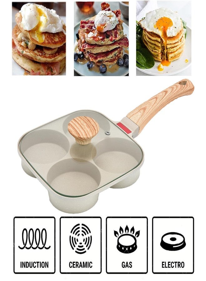 MIHUNTER Fried Egg Pan, Egg Frying Pan with Lid Nonstick 4 Cups Pancake Pan Aluminium Alloy Cooker for Breakfast(White) - Image 2