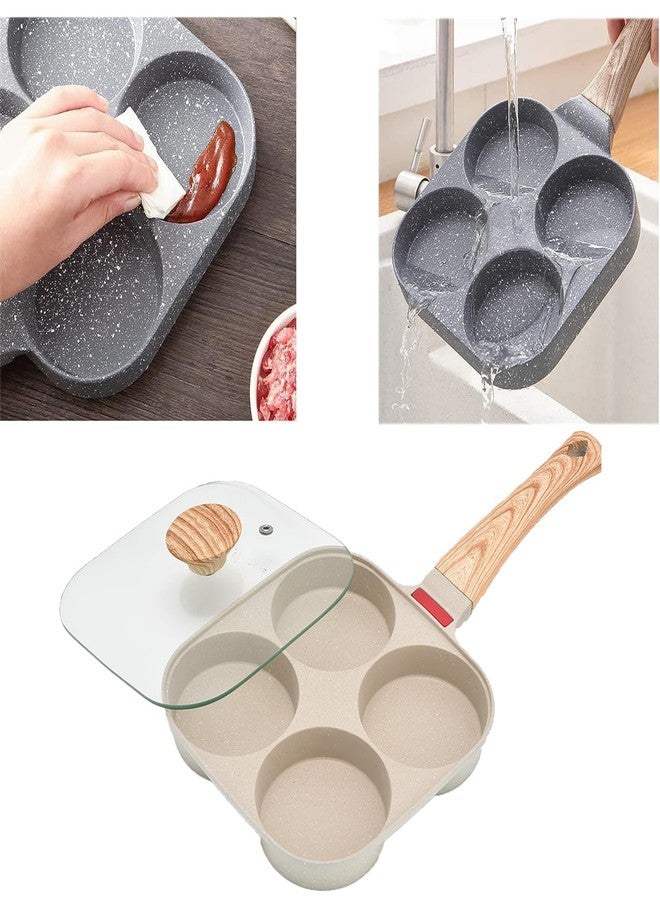 MIHUNTER Fried Egg Pan, Egg Frying Pan with Lid Nonstick 4 Cups Pancake Pan Aluminium Alloy Cooker for Breakfast(White) - Image 4