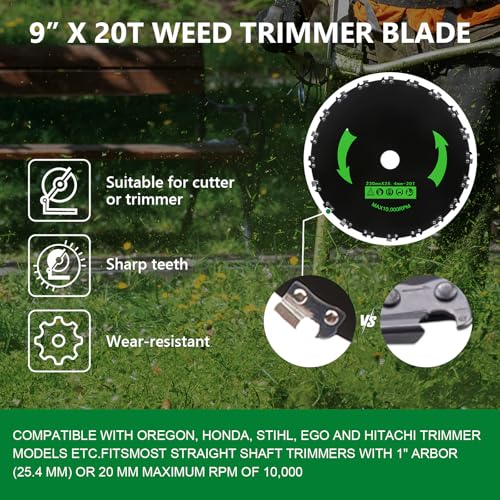 GZJoSum 9" x 36 Teeth Carbide Tipped Blades, 9" x20T Carbon Steel Round Chainsaw Tooth Brush Blades, 10" x 3 Teeth Carbon Blades with Universal Adapter Kit fit for Brush Cutter Trimmer Weed Eater - Image 3