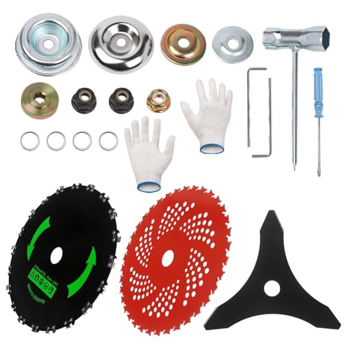 GZJoSum 9" x 36 Teeth Carbide Tipped Blades, 9" x20T Carbon Steel Round Chainsaw Tooth Brush Blades, 10" x 3 Teeth Carbon Blades with Universal Adapter Kit fit for Brush Cutter Trimmer Weed Eater - Image 1
