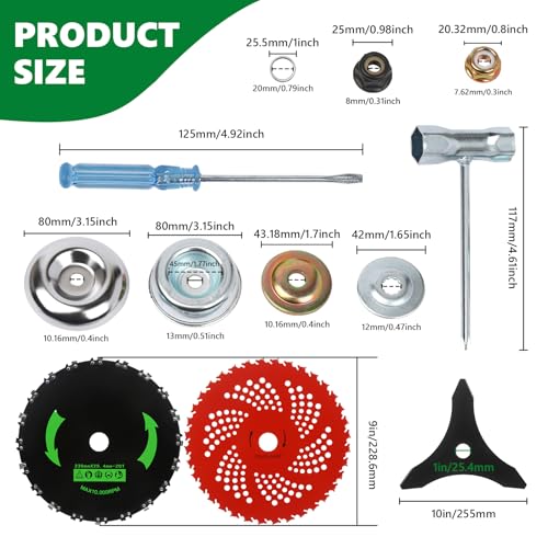 GZJoSum 9" x 36 Teeth Carbide Tipped Blades, 9" x20T Carbon Steel Round Chainsaw Tooth Brush Blades, 10" x 3 Teeth Carbon Blades with Universal Adapter Kit fit for Brush Cutter Trimmer Weed Eater - Image 2